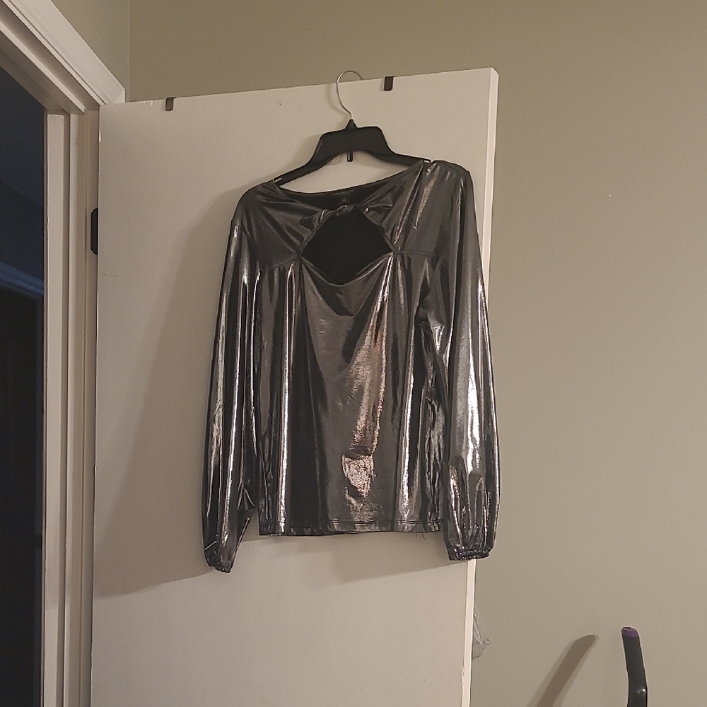 Marc New York Shimmering Silver Long Sleeve Blouse